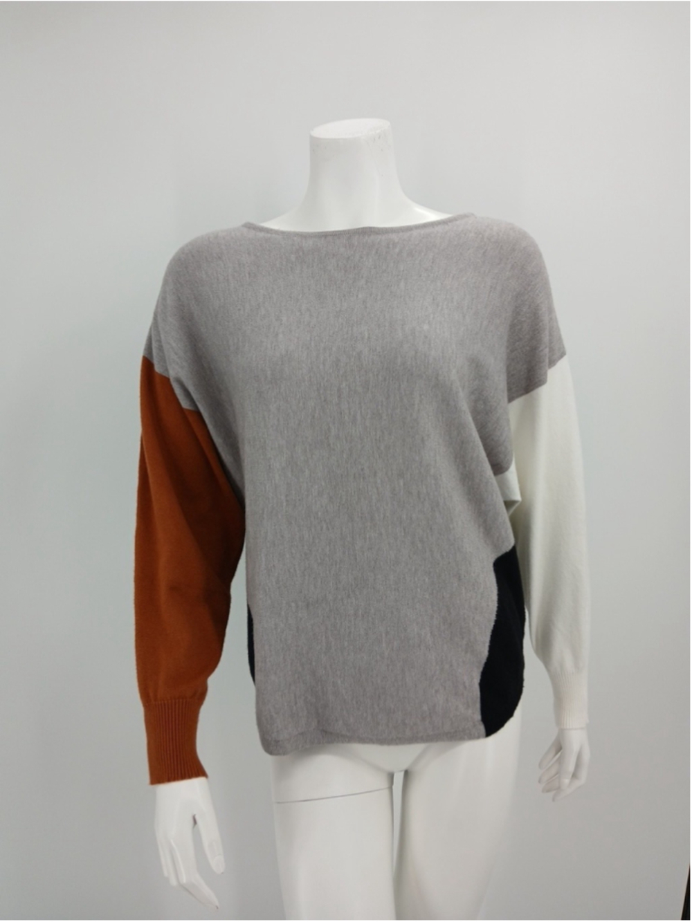 Aaeda Colorblock Dolman Sleeve Sweater Grey Black Rust Cream Size L Fall